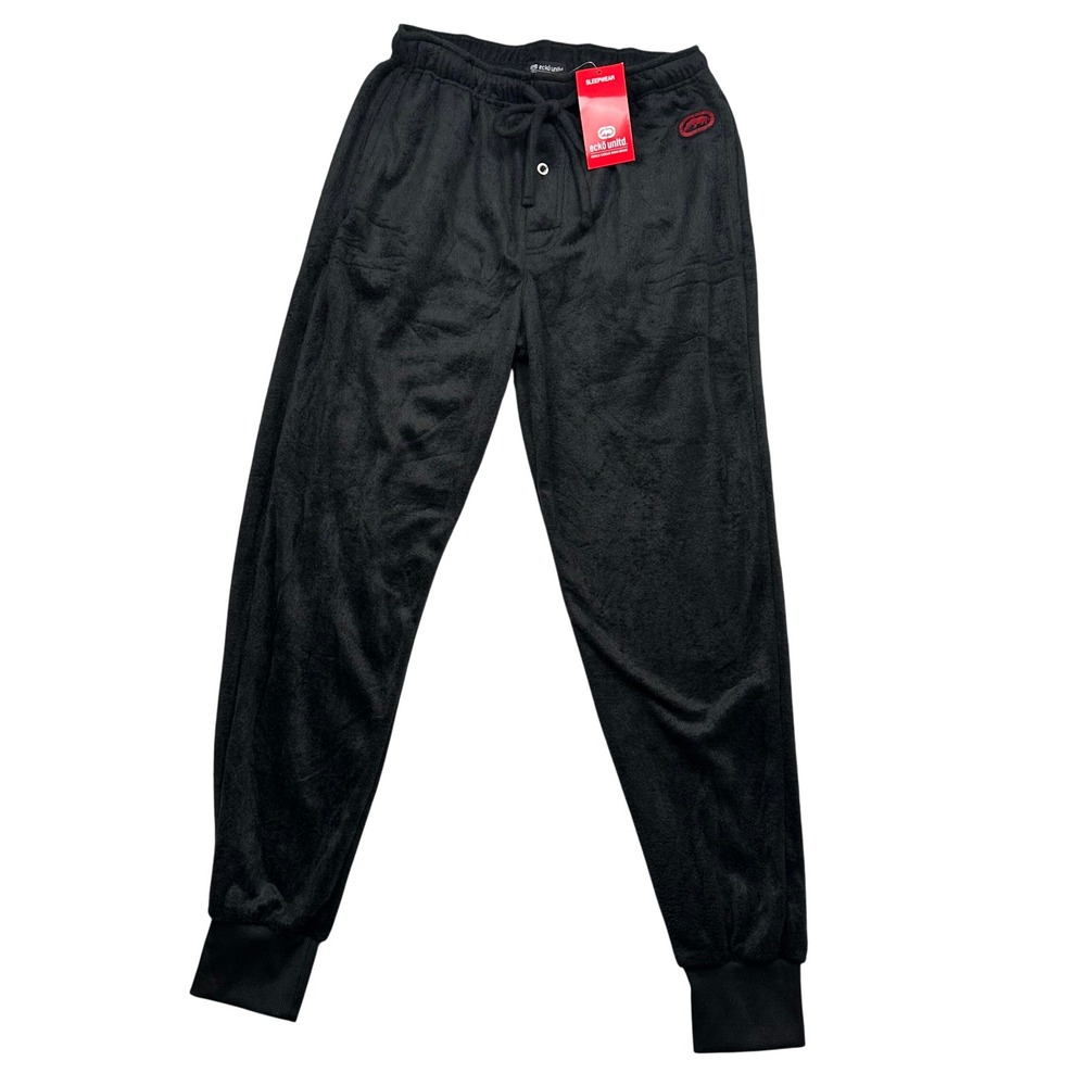 Vintage Ecko Unltd Pajama Pants Mens M Black Fleece Sleepwear Joggers 90s, Y2K